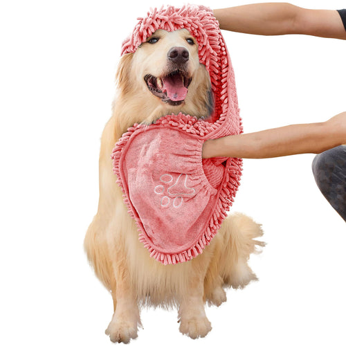 Dog Towel for Drying Dogs – Absorbent Microfiber Bath Towel with Hand Pockets, Super Absorbent & Fast Dry, Soft Microfiber, Fits Large & Small Dogs, Machine Washable & Reusable Pet Bath Towel（Pink）
