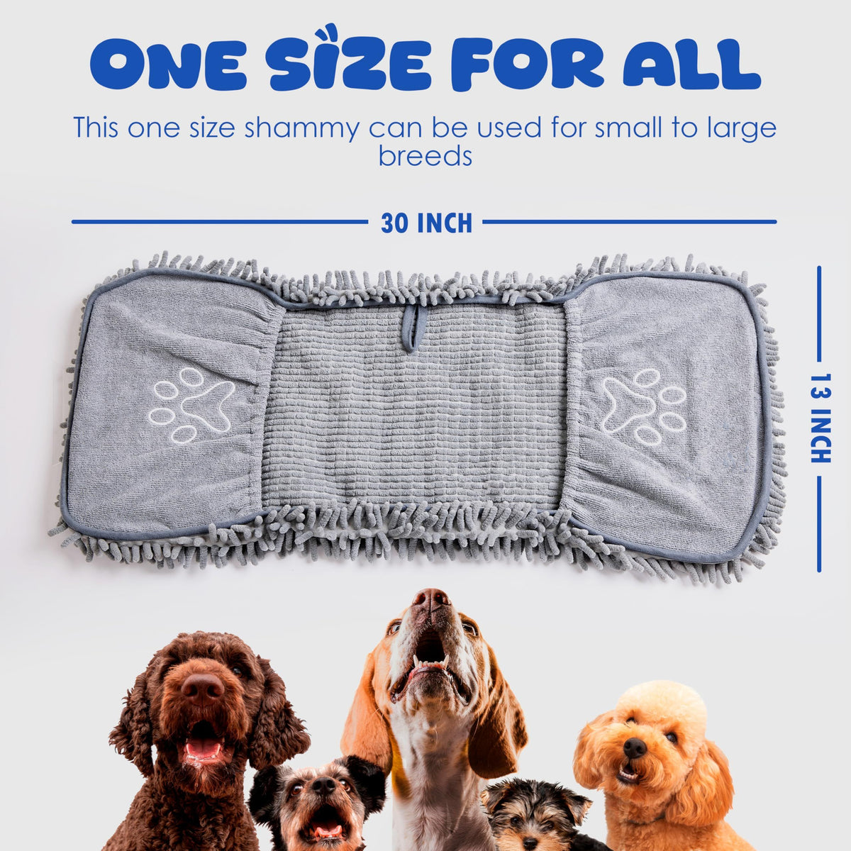 Dog Towel for Drying Dogs – Absorbent Microfiber Bath Towel with Hand Pockets, Super Absorbent & Fast Dry, Soft Microfiber, Fits Large & Small Dogs, Machine Washable & Reusable Pet Bath Towel（Blue）
