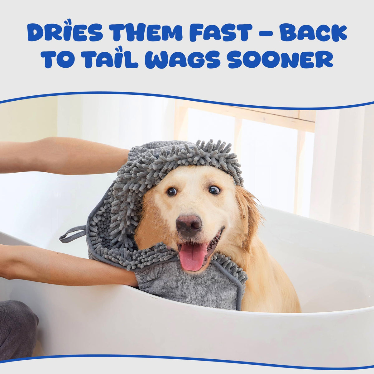 Dog Towel for Drying Dogs – Absorbent Microfiber Bath Towel with Hand Pockets, Super Absorbent & Fast Dry, Soft Microfiber, Fits Large & Small Dogs, Machine Washable & Reusable Pet Bath Towel（Blue）